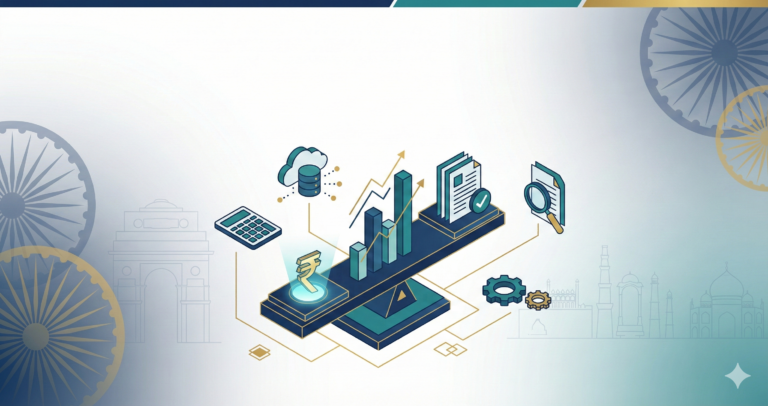 Standardized digital lending process illustration for MSME loans up to ₹1 Crore via JanSamarth portal, featuring financial compliance symbols for Delhi NCR businesses and Noida CA services