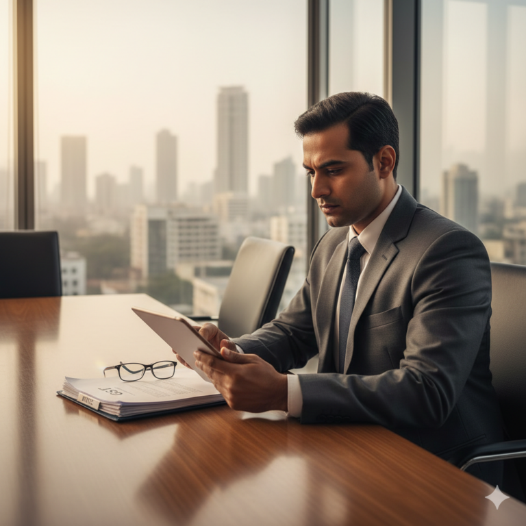 Director reviewing GST investigation documents in India